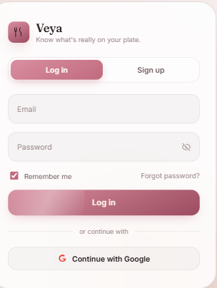 Veya login card